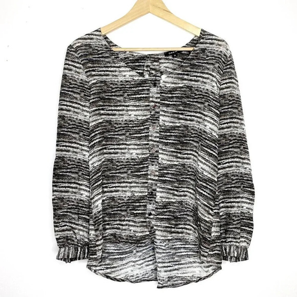 DREW 100% Silk Cutout Open Back Blouse Small Long Sleeve Button Up Shirt - Picture 1 of 12